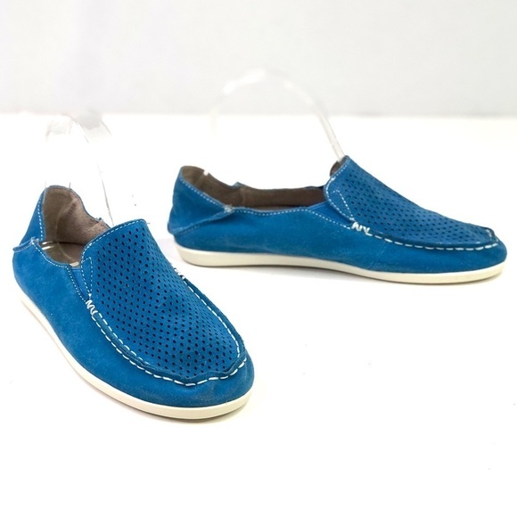 OluKai Nohea Perforated royal blue suede slip on loafers convertible heel size 7 - Picture 1 of 9